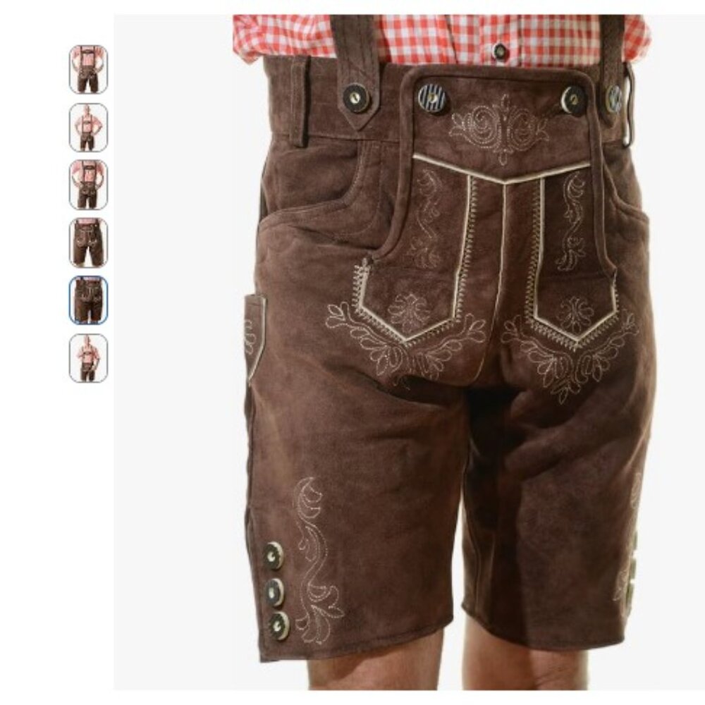 NEW! Bavarian Lederhosen Oktoberfest Antique Rustic Brown - 34 US / 50 EU - Picture 3 of 5
